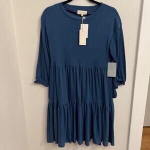 New Melloday Tiered Blue 3/4 Sleeve Dress Women's size S